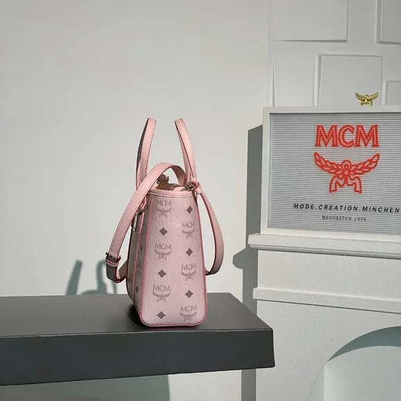 MCM shoulder bag/crossbody bag, pink with all-over monogram print. - Picture 5 of 9